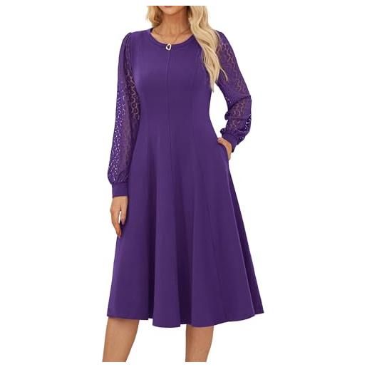 GRACE KARIN vestito a-line donna in cotone e poliestere con effetto tessuto bicolore, scollo classico, tasche aperte sui fianchi
