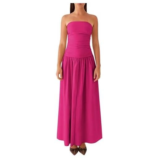 nicticsi vestito da donna abiti casual maxi abito senza spalline tinta unita/stampa tube vestiti gonna da spiaggia party comodo e traspirante a rosa l