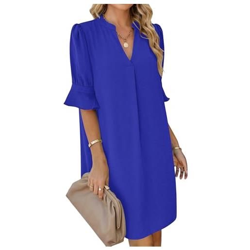 AUSELILY vestito donna elegante estivo scollo a v con volant e tasche | taglio a trapezio, scollo a v con colletto, maniche con volant, comode tasche e tessuto leggero fresco e traspirante