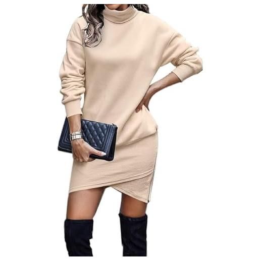 TBSCWYF vestito casual donna invernale in maglione abito vita alta elegante in girocollo di orlo svasato abito in maglia al ginocchio caldo di moda treccia ritorta vestito donna magliette tinta unita