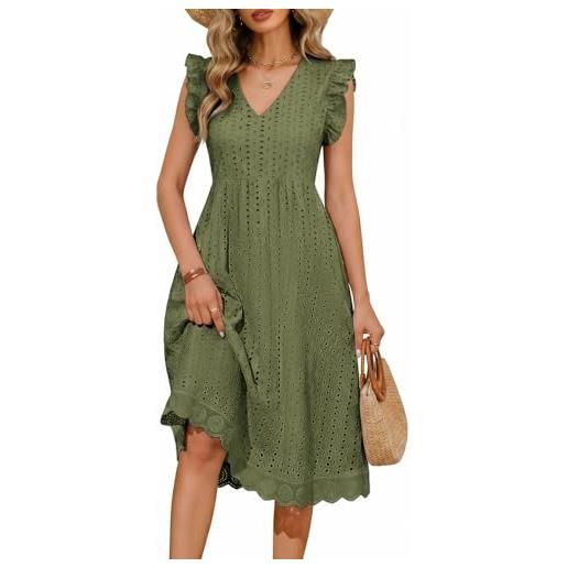 PASUDA vestito donna estivo abito lungo scollo a v casual vestiti senza maniche a volant abiti lunghi cotton comodo floreale vuoto jacquard vestiti da spiaggia con tasche