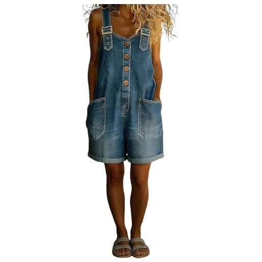 Onsoyours salopette corta in denim con spalline regolabili jumpsuit donna casual gamba larga estivo