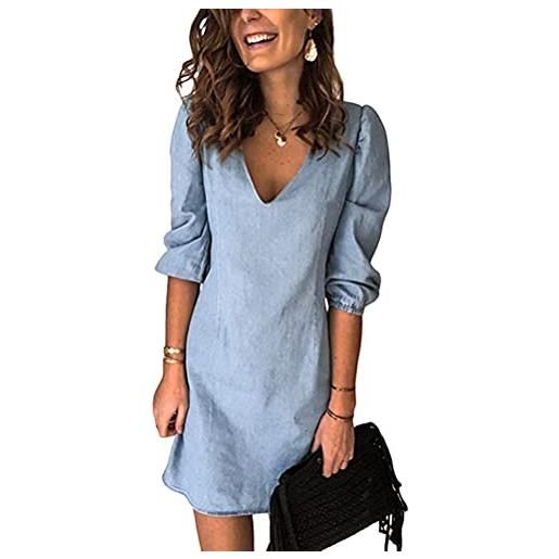 ORANDESIGNE azzurro vestito donna estivi vestito camicia donna maniche corte estate casual vestito scoll a v camicia allentata abiti a azzurro m