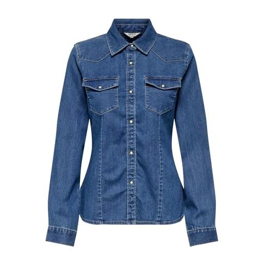 ONLY onlsasia l/s stretch fit dnm shirt noos, blu jeans scuro, m donna