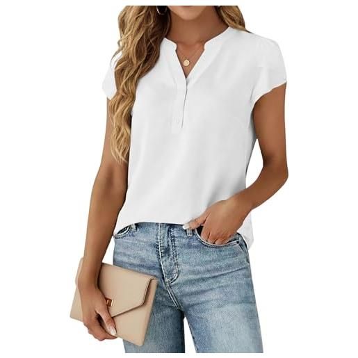 Cuptacc maglietta da donna a maniche corte con scollo a v camicia da donna camicetta estiva elegante con bottoni top, bianco, xxxl