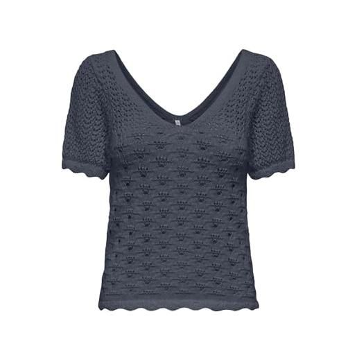Only onlbecca life ss v-neck top knt da donna, ombre blu, m