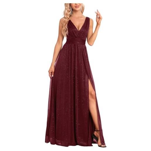 ORANDESIGNE vestito da sera elegante donna lungo vestiti paillettes in tulle chiffon abito damigella d'onore vita alta formale maxi abiti da cerimonia linea ad a stile impero