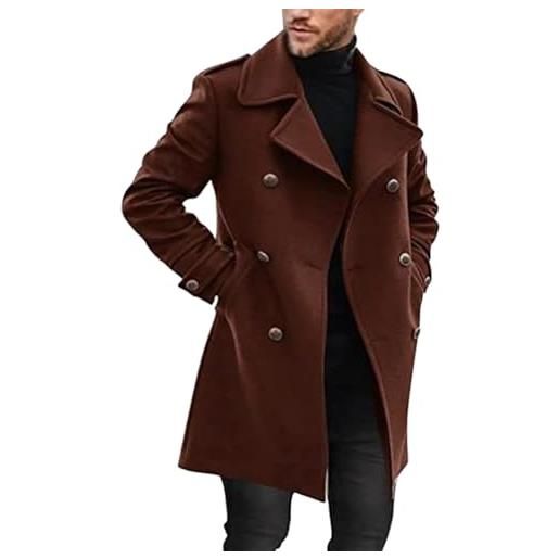 Oanviso cappotto da uomo maniche lunghe cappotti con colletto alla rovescia con tasca cappotto in tinta unita calda cappotto invernale da casual cappotto spesso elegante e marrone l