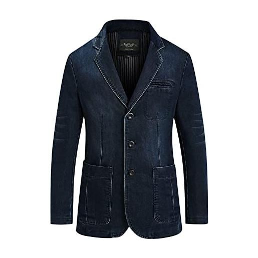 YAOTT blazer da uomo denim blazer vintage cotone giacca da abito casual slim fit blazer da abito formale monopetto suit jacket giacca di jeans casual elegante blazer di jeans a 3 bottoni blu scuro 3xl