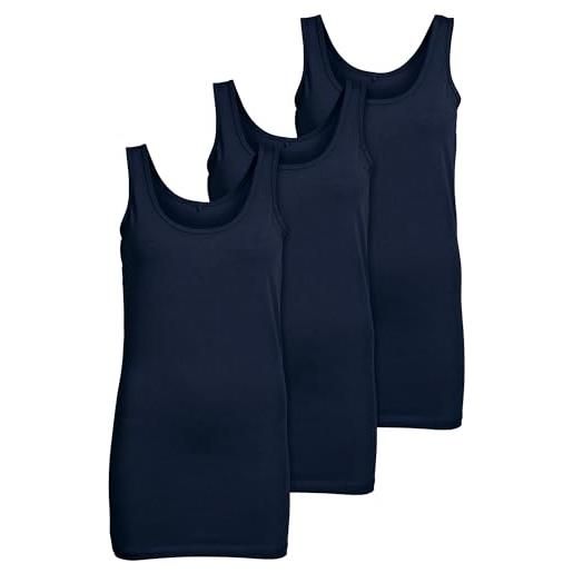 ONLY, confezione da 3 canottiere da donna, in bianco, nero, grigio, blu e panna, maglietta lunga estiva, 15201465, blu (night ske), m