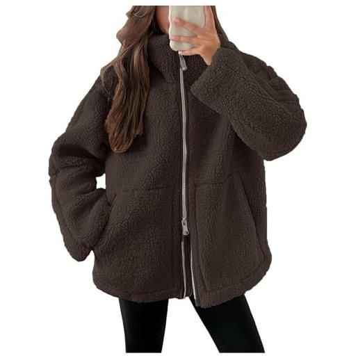 uxxnjfg giubbotto donna invernale peluche fleece felpa pile cappotto donna invernale elegante sportiva giubbotto con cappuccio casual cardigan parka con tasche abbigliamento(marrone, l)