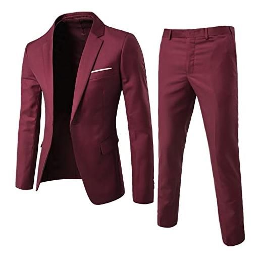 Generic abito uomo slim fit 2 pezzi giacca e pantaloni stile elegante per matrimonio cerimonia lavoro business autunno primavera completo formale per sposo testimone ufficio (red, m)