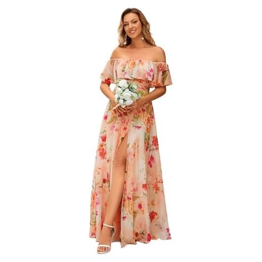 Ever-Pretty vestito da cerimonia donna dalla spalla linea ad a chiffon con spacco con volantes stile impero lungo 00968