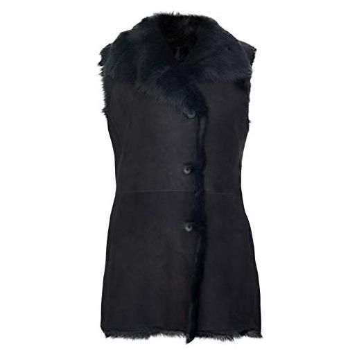 Infinity Leather gilet abbottonato in pelle di montone toscano nero chic scamosciato nero da donna m