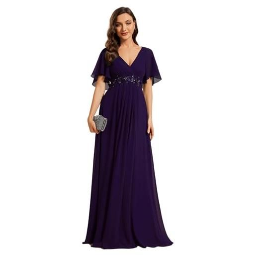 Ever-Pretty vestito donna elegante scollo a v maniche a volant stile lungo abito cerimonia donna ee01960