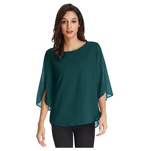GRACE KARIN magliette donna estive di chiffon con scollo tondo maniche a 3/4 camicetta elegante blusa casual verde nero 2xl