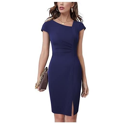 HOMEYEE vestito a tubino da lavoro aderente vintage con scollo a v da donna con spacco b700