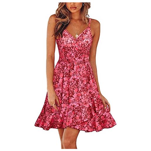 ULTRANICE donna estate floreale avvolgere v collo sundress regolabile spaghetti volant swing dress(floral-43s)
