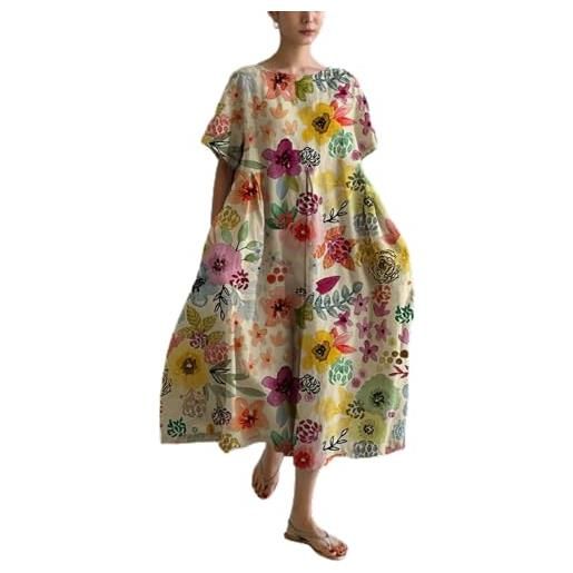 Generic abito da donna hippie da donna, taglie forti, largo, bohémien, floreale, in cotone, maxi abito con tasca, oversize, fluido, estivo, casual, lungo, bohémien, per donne uk