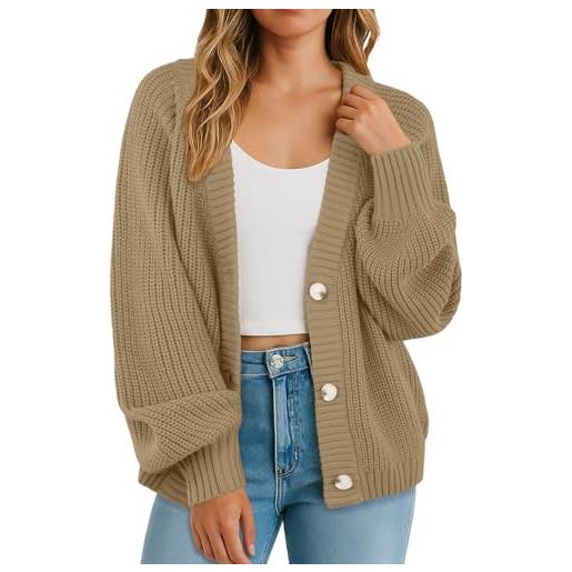 GRECERELLE cardigan da donna morbido a maniche lunghe, maglione da donna lavorato a maglia, con scollo a v, maglione oversize largo con bottoni, per donne, autunno, inverno, primavera