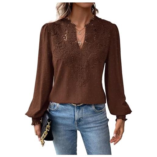 TUUHAW t shirt donna elegante manica lunga magliette boho scollo a v casual | autunno volant camicia, elegante abbigliamento, pizzo top, primavera camicetta, ricamato curvy maglie, affari contadino blusa