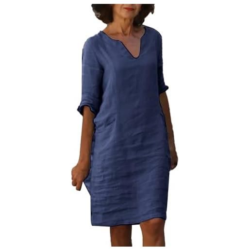 MODSGUE abito in lino da donna, estivo, in cotone, in lino, traspirante, con linea ad a, casual, estivo, estivo, per matrimoni, cocktail, alla moda, blu scuro #1, s