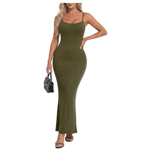 IWOLLENCE maxi abito aderente da donna uk slip lungo sexy senza schienale spalline sottili scollo quadrato aderente elegante abito a costine con elastico
