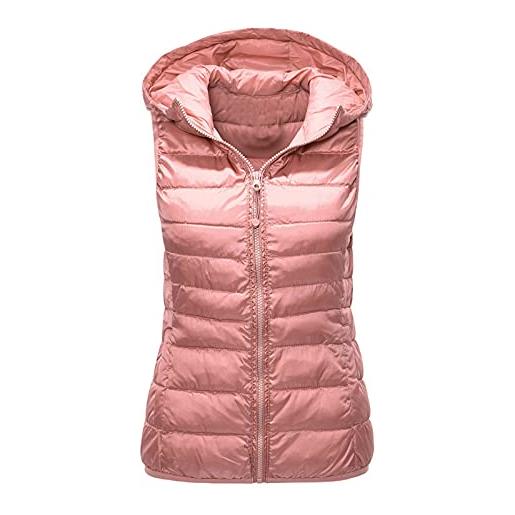 Fulidngzg gilet imbottito donna uomo invernale trapuntato con cappuccio e zip piumino smanicato 100 grammi casual leggero elegante primaverile per lavoro sportivo, rosa, m