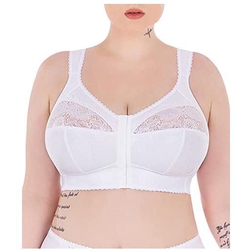 Sermija reggiseno classico morbido, minimizer senza telai, chiusura frontale, laccio, taglie grandi, laminata con cotone, spalline larghe, supporto completo senza ferretto, un sostegno stabile, bianco, 85c