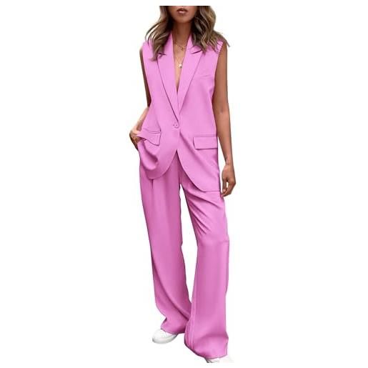 UNITDUCT reinnat completo smanicato da donna con gilet e pantaloni a gamba larga, set blazer casual da lavoro, rosa, m