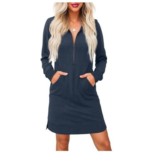 PrinStory abito maglione da donna uk a maniche lunghe con mezza zip scollo a v abito in felpa con tasche laterali
