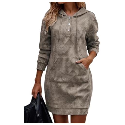 Tomwell donna vestiti eleganti corti pullover matita abito manica lunga con cappuccio felpe camicia vestito con coulisse puro colore tasca hoodie tunica abiti felpa vestitini corte dress c cachi s