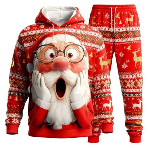 ZDSUHYIW abito da uomo natalizio con stampa natalizia felpa con cappuccio e pantaloni da tuta divertente felpa con cappuccio da babbo natale pantaloni da tuta 2 pezzi abito formale natalizio giacca pantaloni