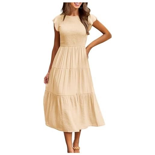 Yuson Girl vestito estivo lungo donna - abito estivo lungo collo rotondo ragazza con manica a volant vestiti casuale eleganti colori solidi abiti estivi donna lunghi(albicocca, m)