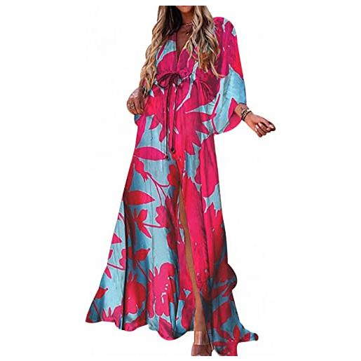 Peuignao abito spiaggia vestito lungo donna estivo boho maxi abito lungo estivo donna casual estate vestiti estivi da spiaggia abiti lunghi casual fiori largo abito tunica elegante taglie forti rosso blu m