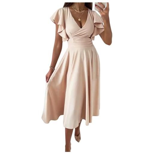 Yegirlzs vestiti donna elegante vestito estivi abiti scollo a v manica corta abito cerimonia al ginocchio vestiti da sera cocktail a1 albicocca m