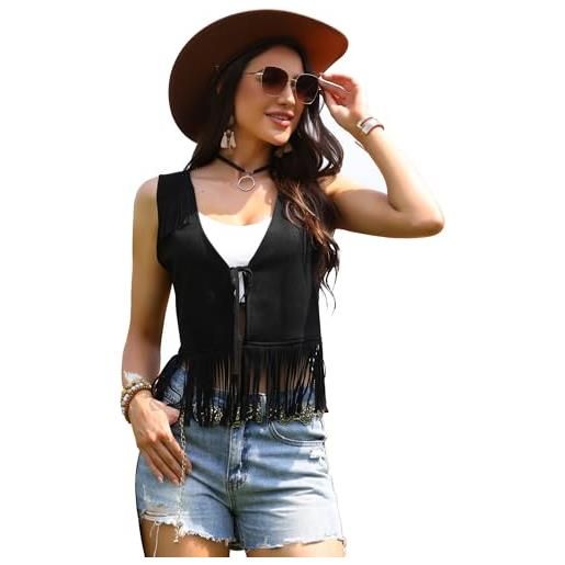 Allegra K donna gilet cowgirl western finta pelle scamosciata frange senza