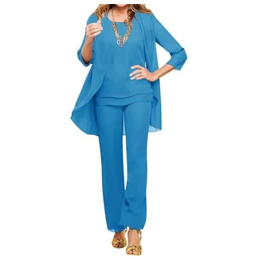 shownicer completo donna elegante tailleur 3 pezzi set madre della sposa abiti pantaloni in chiffon completi da cerimonia festa set taglia grande abbigliamento per matrimoni a blu4 xl