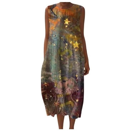 Generico abito estivo donna lungo in lino boho chic vestito floreale senza maniche con tasche elegante casual per mare spiaggia taglie forti curvy comodo leggero tunique moda 2026 fresco
