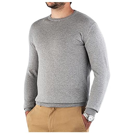 Cashmere Zone-maglione uomo girocollo in puro cotone egiziano artigianalità italiana e confort a manica lunga (xl, grigio perla)