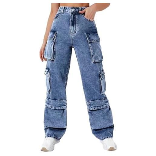 TERAZUNO pantaloni cargo larghi da donna jeans a vita alta pantaloni con tasche multiple jeans a gamba larga jeans hip-hop casual tempo libero gamba classico harajuku y2k jogging taglia grande