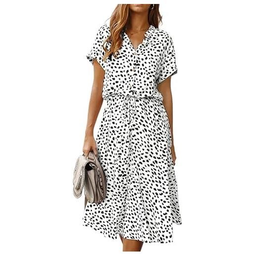 ZICUE donne abito midi con cintura da annodare vita alta maniche corte e taglio swing. Abito chemisier boho a pois bianco nero m
