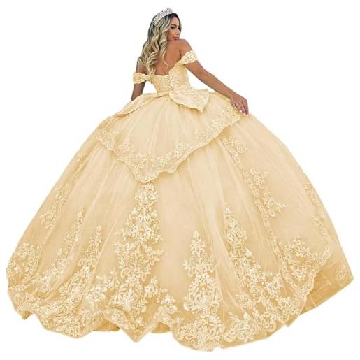 Fuomomo abiti quinceanera in tulle abito da ballo scintillanti applicazioni di pizzo abiti quinceanera con spalle scoperte abito da ballo principessa abito da festa lungo mt038
