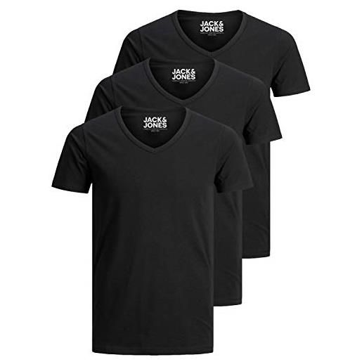 JACK & JONES jack and jones - maglietta da uomo basic con scollo a v, confezione da 3, tinta unita, slim fit, in bianco, nero, blu, grigio, nero , xxl