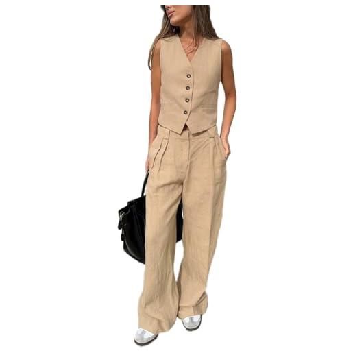 ticticlily tailleur donna eleganti estivi 2 pezzi tailleur pantalone tuta tute complete gilet con bottone e pantaloni a vita alta casuale chic abbigliamento da lavoro tempo libero streetwear
