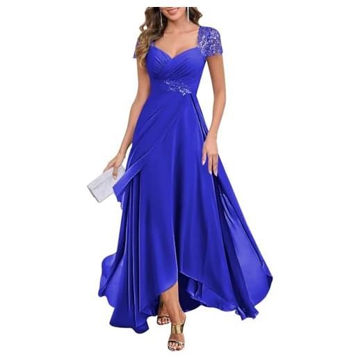 KIYNE abito da donna con maniche ad aletta e scollo a v, in chiffon, per madre della sposa, abito lungo plissettato increspato da sera formale, blu reale, 50 più