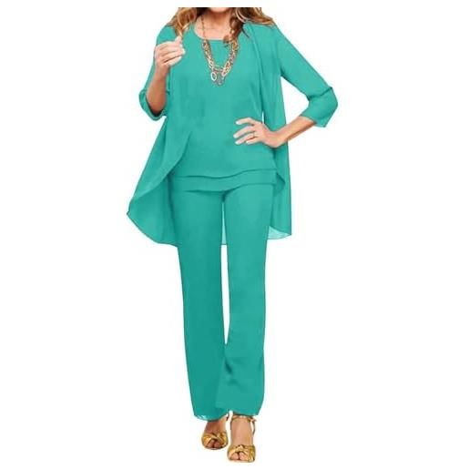 shownicer completo donna elegante tailleur 3 pezzi set madre della sposa abiti pantaloni in chiffon completi da cerimonia festa set taglia grande abbigliamento per matrimoni a verde2 xl