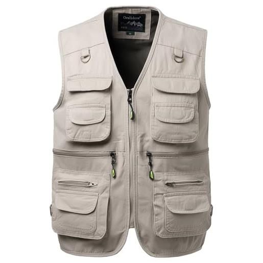 Oralidera gilet da uomo con multi tasca giubbino da lavoro smanicato leggero traspirante da caccia e pesca fotografia gilet senza maniche, beige, l