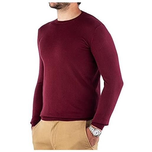 Cashmere Zone-maglione uomo girocollo in puro cotone egiziano artigianalità italiana e confort a manica lunga (xl, bordò)