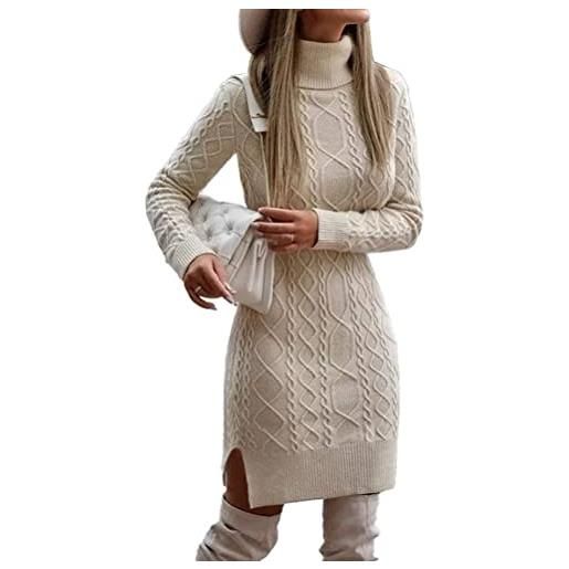 seiveini abito maglione donna elegante collo alto pullover caldo invernale maglieria lunghe vestiti manica lunga autunno oversize b albicocca s
